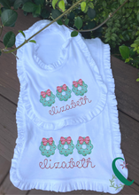 Load image into Gallery viewer, Bib &amp; Burp Cloth with Christmas Wreaths (Sold Individually or as a Set)
