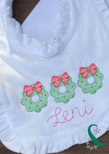 Load image into Gallery viewer, Bib &amp; Burp Cloth with Christmas Wreaths (Sold Individually or as a Set)
