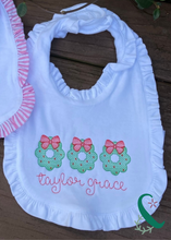 Load image into Gallery viewer, Bib &amp; Burp Cloth with Christmas Wreaths (Sold Individually or as a Set)
