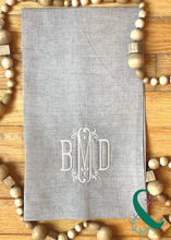 Load image into Gallery viewer, Monogrammed Oatmeal Linen Tea Towel
