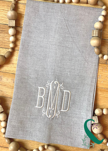 Monogrammed Oatmeal Linen Tea Towel