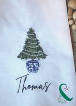 Load image into Gallery viewer, Chinoiserie Christmas Tree on Scalloped Tea Towel
