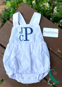 White Seersucker Sunsuit with Name or Monogram