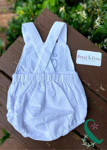 White Seersucker Sunsuit with Name or Monogram