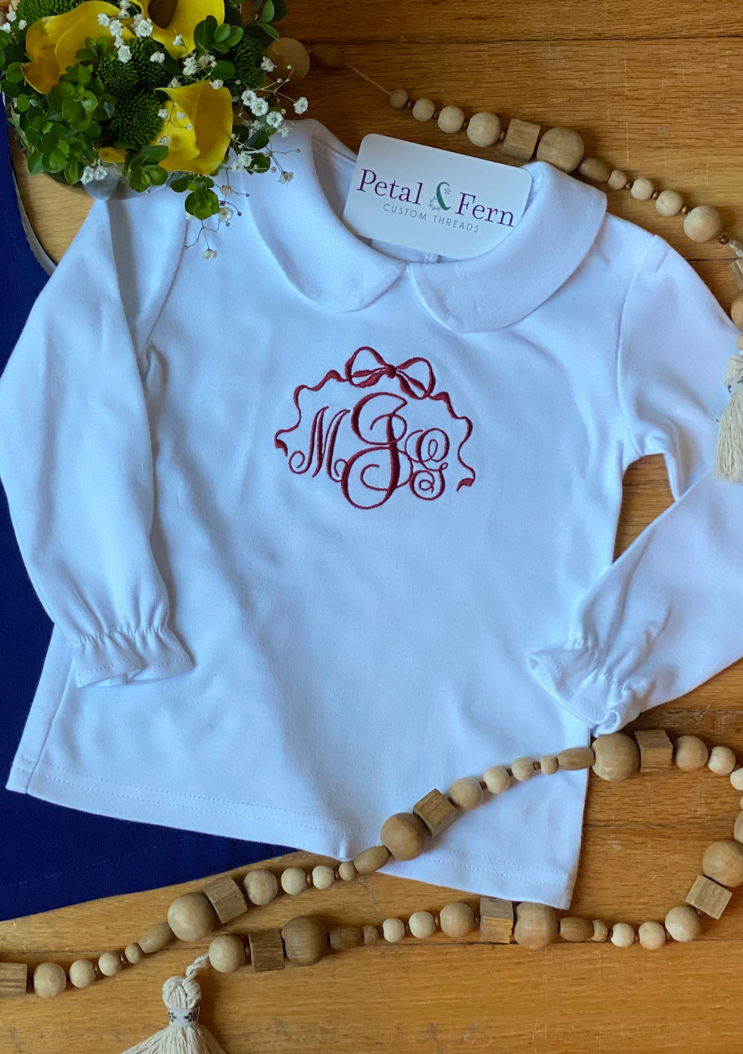 Long Sleeve Peterpan Collar Blouse with embroidered logo