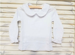 Girls Peter Pan Collar Shirt with Crochet Detail (Short Sleeve OR Long Sleeve)