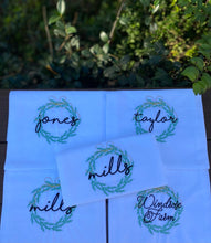 Load image into Gallery viewer, Joy Wreath Linen Tea Towel (Option to Personalize)
