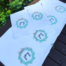 Load image into Gallery viewer, Joy Wreath Tea Towel (Option to Personalize)
