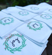 Load image into Gallery viewer, Joy Wreath Tea Towel (Option to Personalize)
