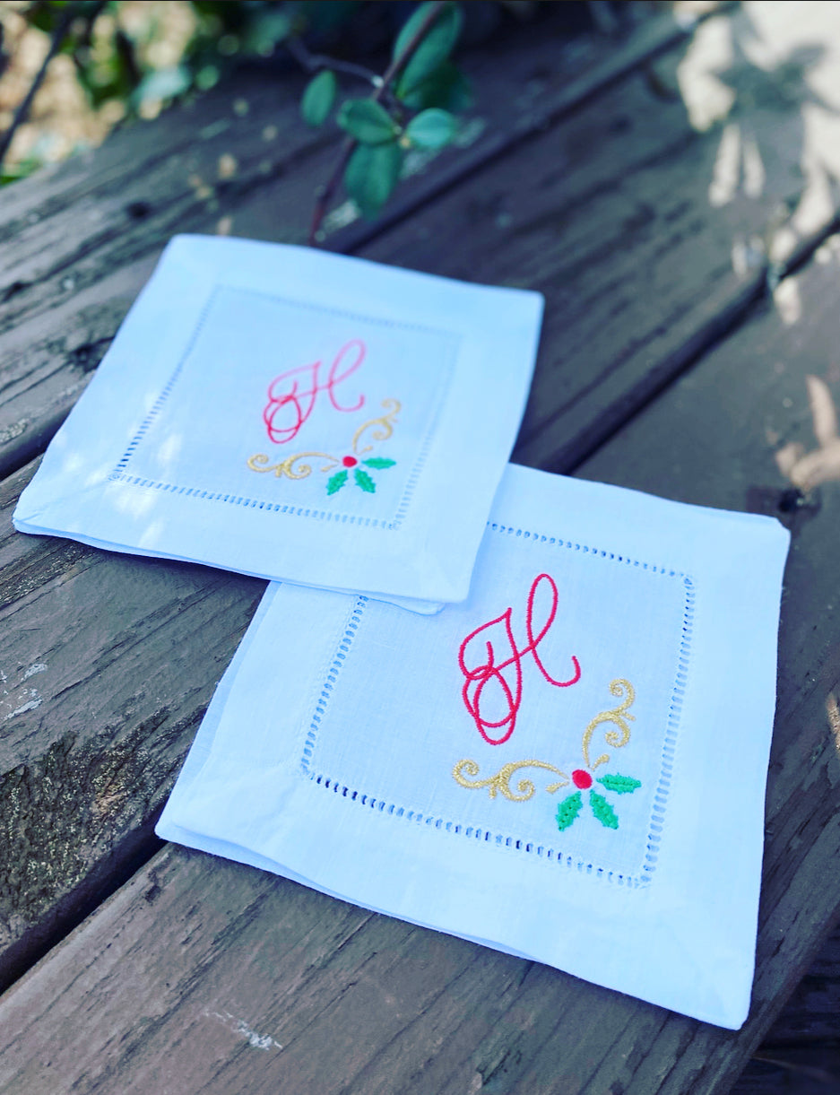 Holly Embellished Cocktail Napkins