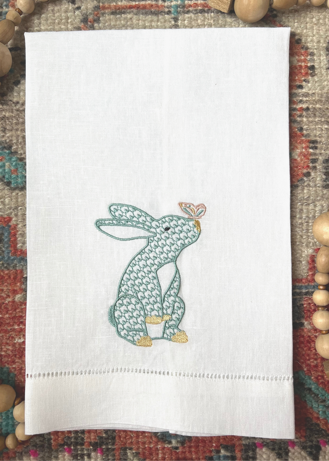 Herend Bunny Tea Towel (Option to Personalize)