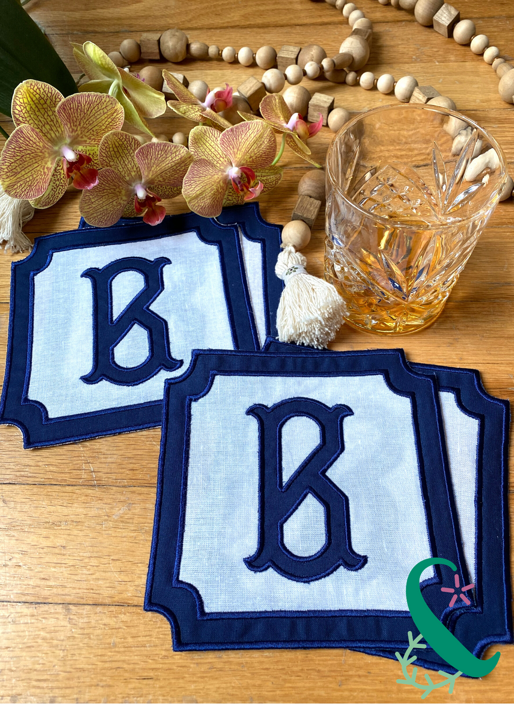 Applique Framed Initial Cocktail Napkins