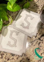 Load image into Gallery viewer, Applique Framed Initial Cocktail Napkins
